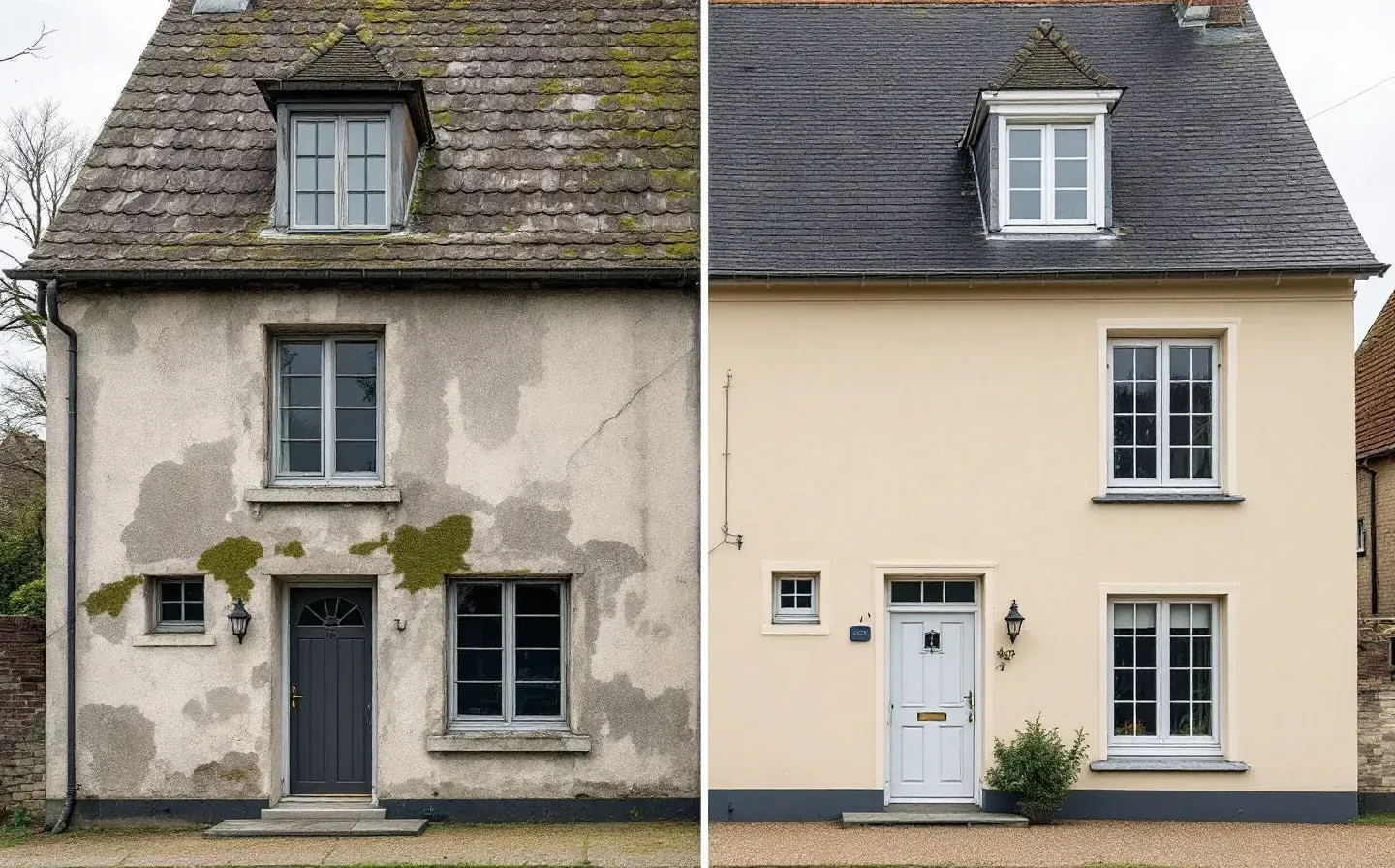 Comparaison d'une façade avant et après ravalement